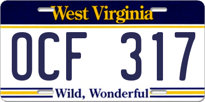 WV license plate OCF317