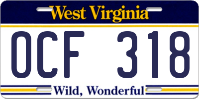 WV license plate OCF318
