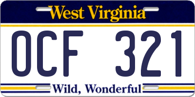 WV license plate OCF321