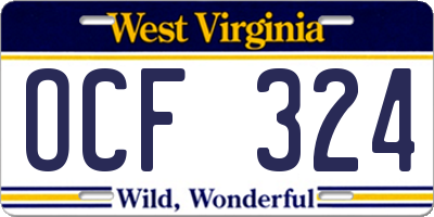WV license plate OCF324