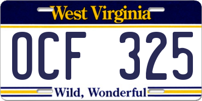 WV license plate OCF325