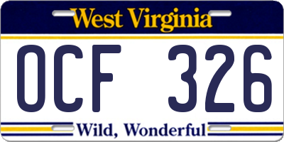 WV license plate OCF326