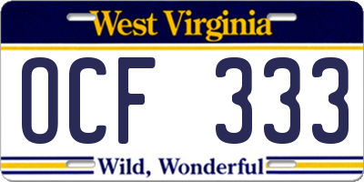 WV license plate OCF333