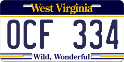 WV license plate OCF334