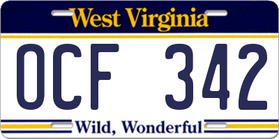 WV license plate OCF342