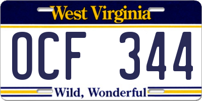 WV license plate OCF344
