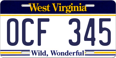 WV license plate OCF345