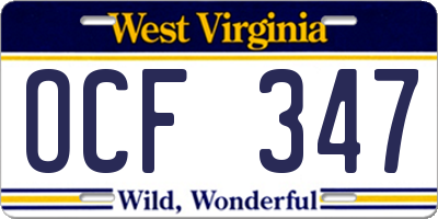 WV license plate OCF347