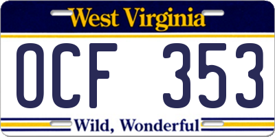 WV license plate OCF353