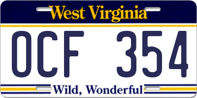 WV license plate OCF354