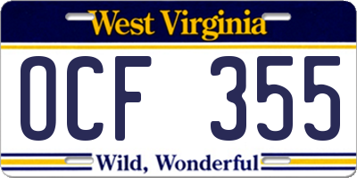 WV license plate OCF355