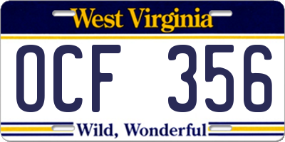WV license plate OCF356