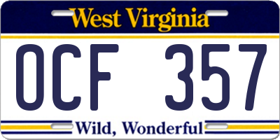 WV license plate OCF357