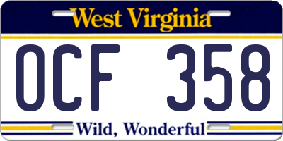 WV license plate OCF358
