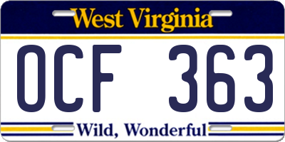 WV license plate OCF363