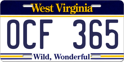 WV license plate OCF365