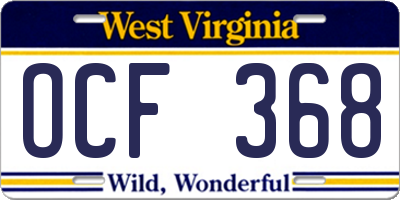 WV license plate OCF368