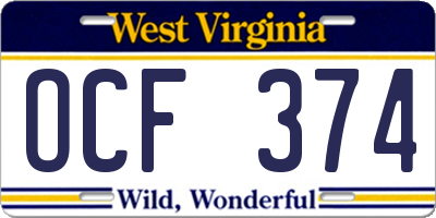 WV license plate OCF374