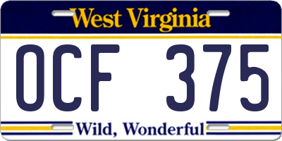 WV license plate OCF375