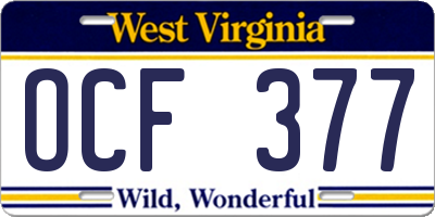 WV license plate OCF377
