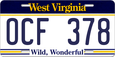 WV license plate OCF378