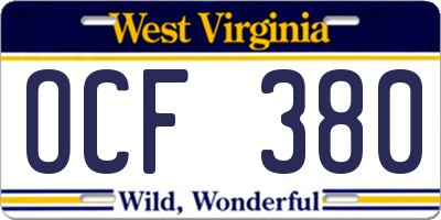 WV license plate OCF380