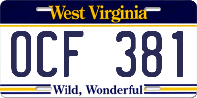 WV license plate OCF381