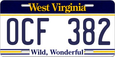 WV license plate OCF382