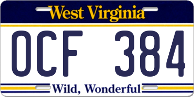 WV license plate OCF384