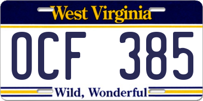 WV license plate OCF385