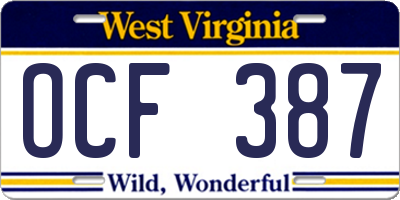 WV license plate OCF387