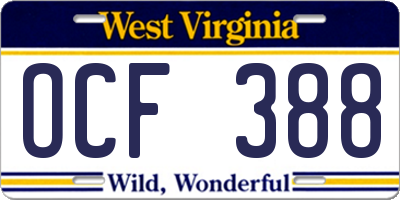 WV license plate OCF388