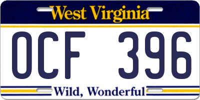WV license plate OCF396