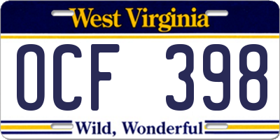 WV license plate OCF398