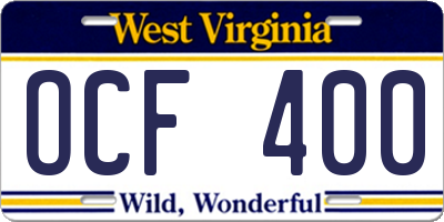 WV license plate OCF400
