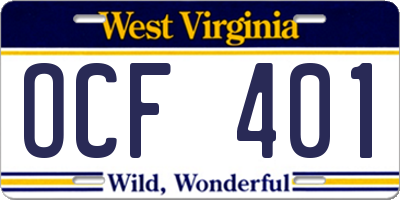 WV license plate OCF401