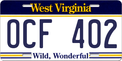 WV license plate OCF402