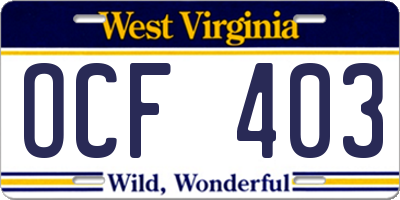 WV license plate OCF403