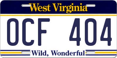 WV license plate OCF404