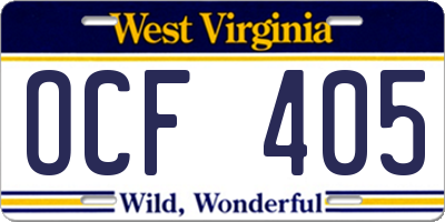 WV license plate OCF405