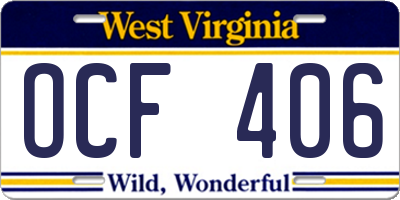 WV license plate OCF406