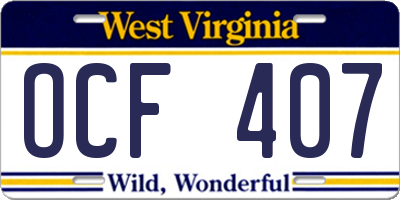 WV license plate OCF407