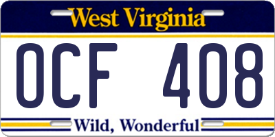 WV license plate OCF408