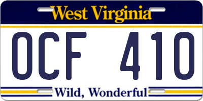 WV license plate OCF410