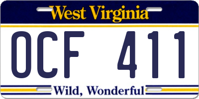 WV license plate OCF411