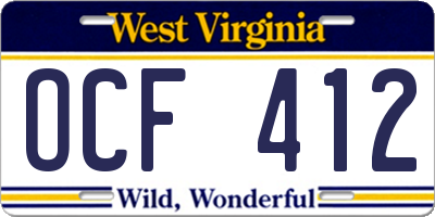 WV license plate OCF412