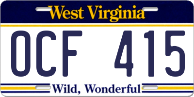 WV license plate OCF415