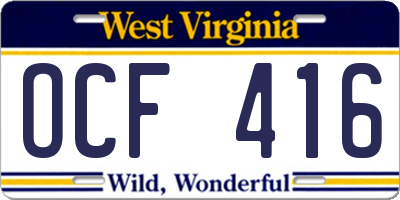 WV license plate OCF416