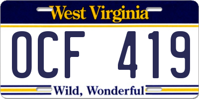 WV license plate OCF419