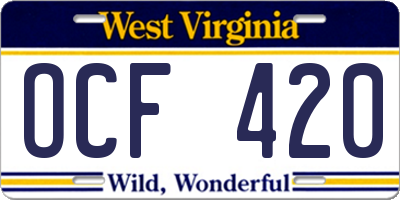 WV license plate OCF420